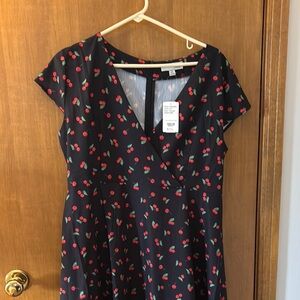 Cherry Print Black Dress